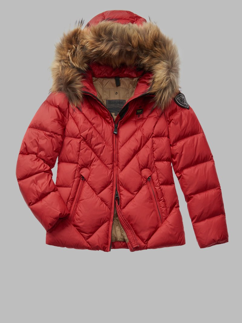 BLAUER PIUMINO A LINEE GEOMETRICHE INTRECCIATE COURTNEY ROSSO