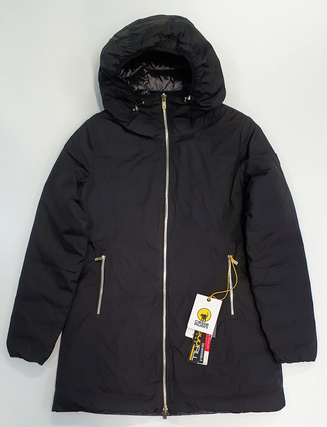 CIESSE PIUMINI KALIE GIACCA DONNA LUNGA REVERSIBILE CON CAPPUCCIO NERO NERO