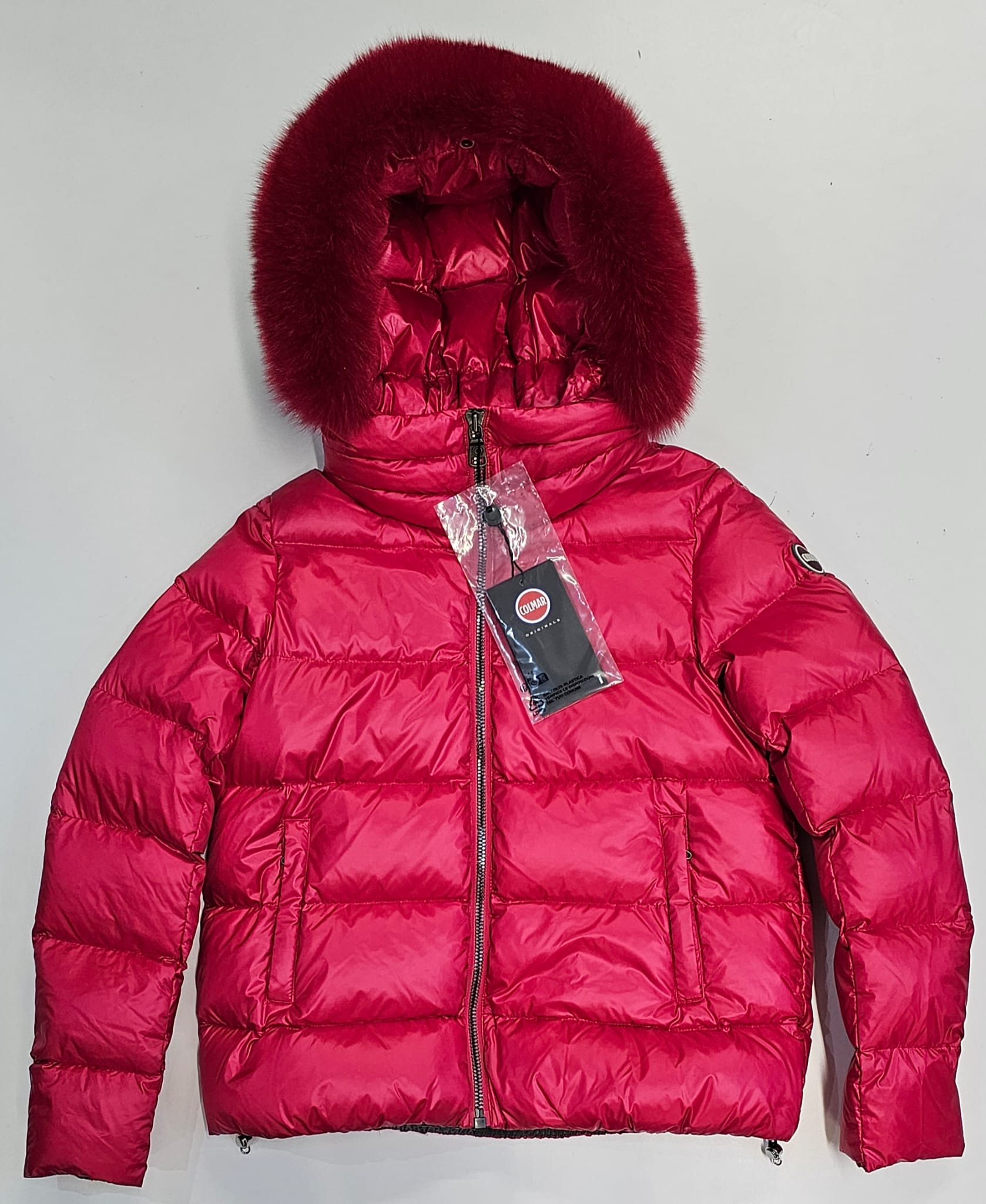 COLMAR PIUMINO CANGIANTE CAPPUCCIO IN VERA PELLICCIA ROSSO