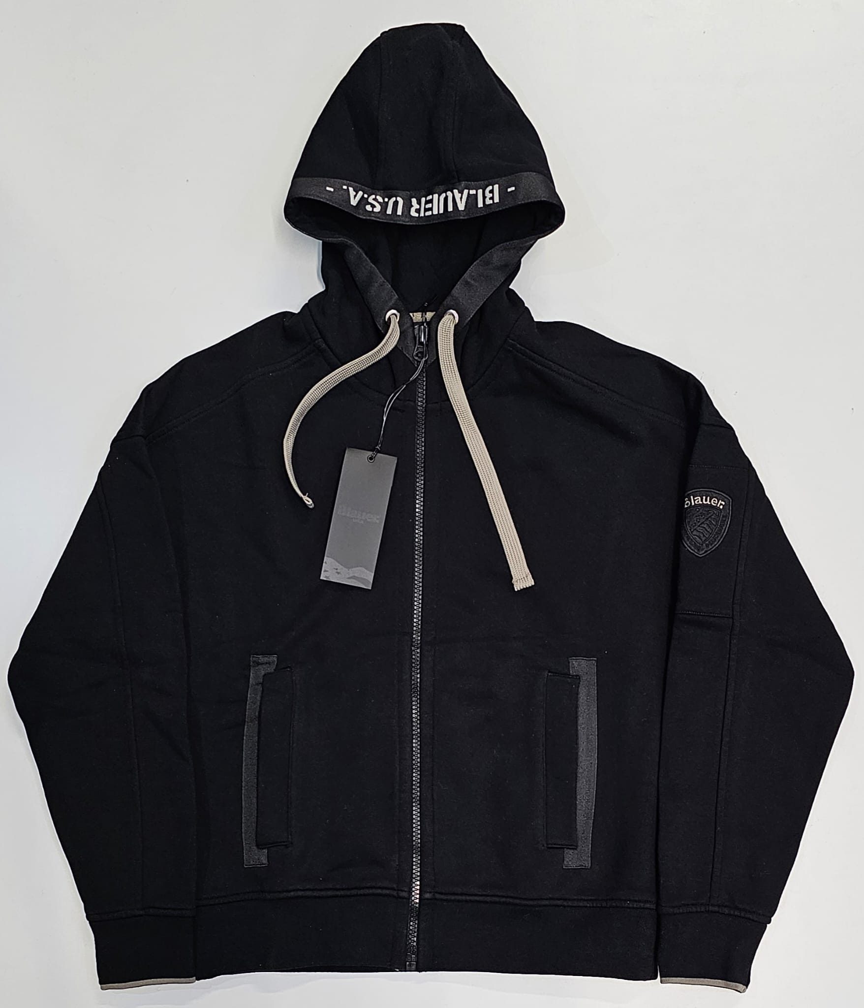 FELPA BLAUER APERTA CON CAPPUCCIO NERO