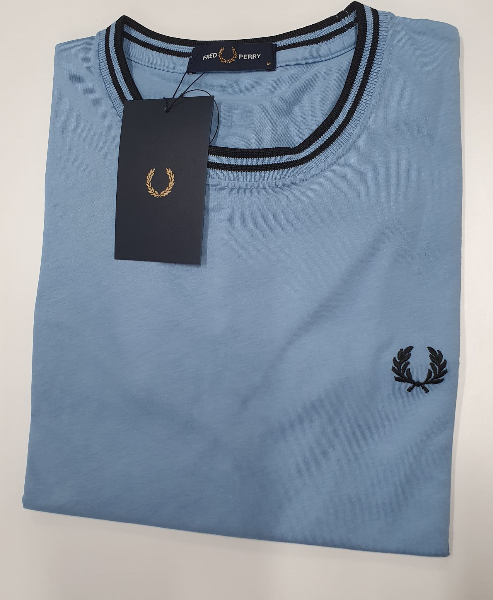 FRED PERRY T SHIRT UOMO TWIN TIPPED CELESTE