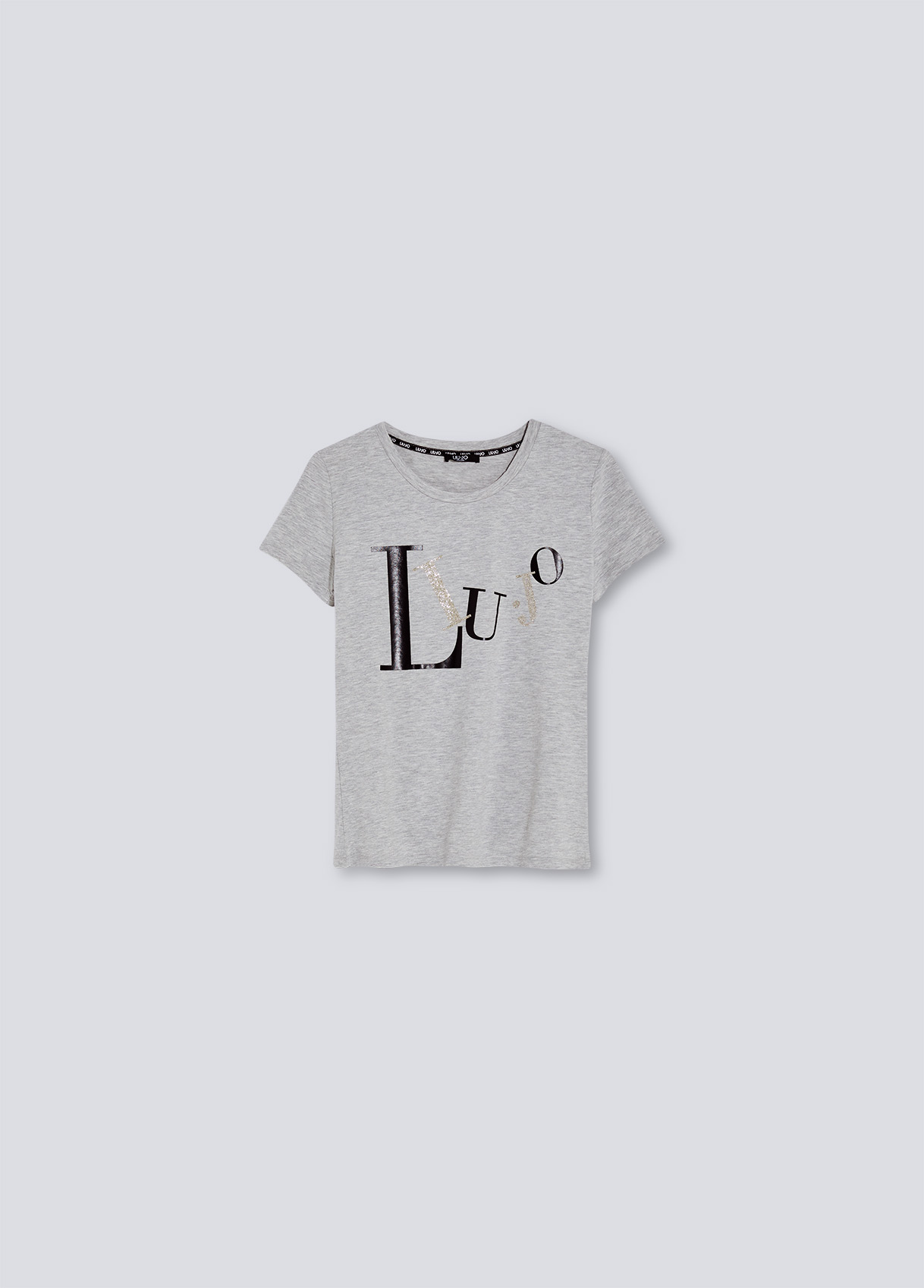 LIU JO T SHIRT CON LOGO E STRASS GRIGIO