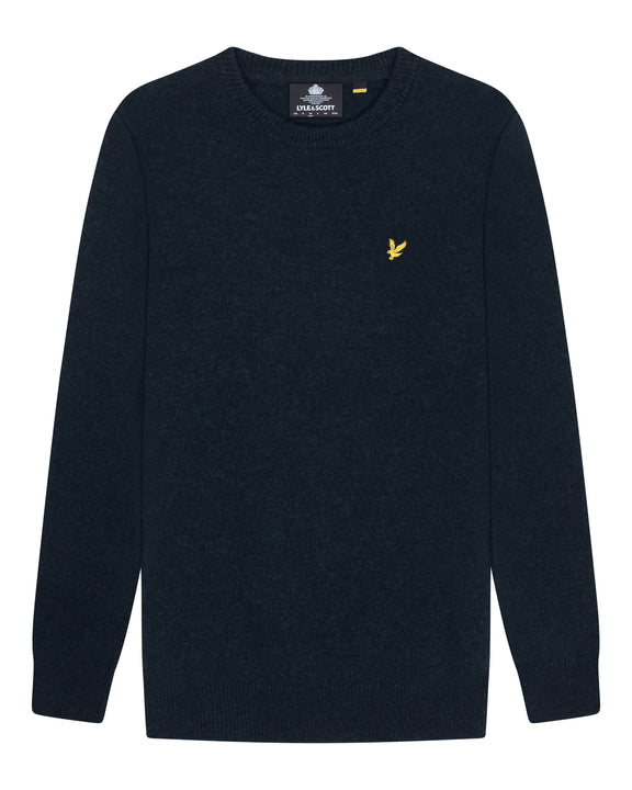 LYLE & SCOTT MAGLIONE UOMO CREW NECK LAMBSWOOL BLEND JUMPER BLU SCURO