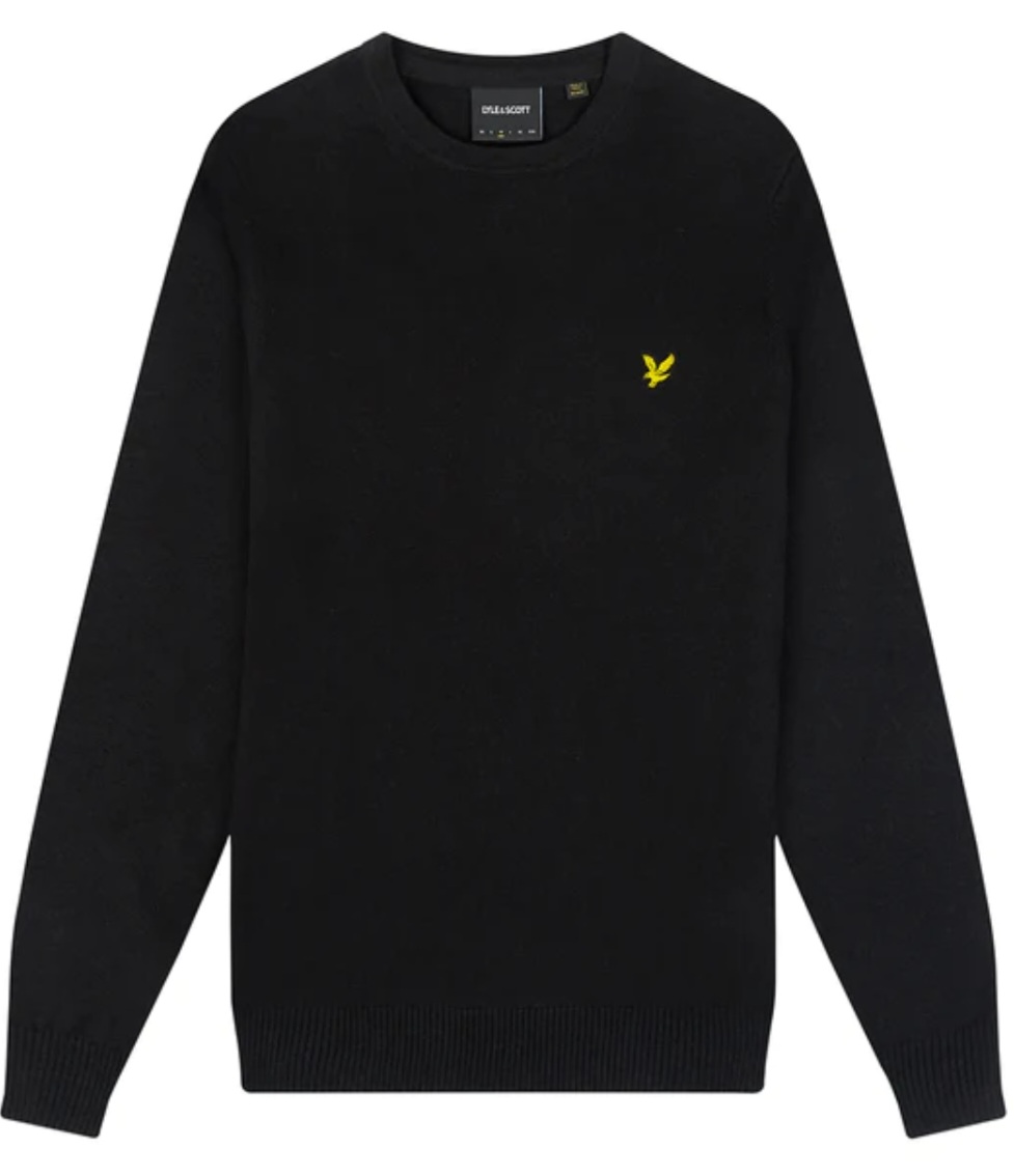 LYLE & SCOTT COTTON MERINO CREW JUMPER MAGLIONE UOMO NERO