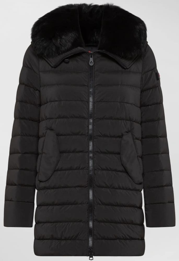 PEUTEREY PIUMINO DONNA LUNGO CON PELLICCIA IN TONO COLORE ITOKA ML FUR CORVO