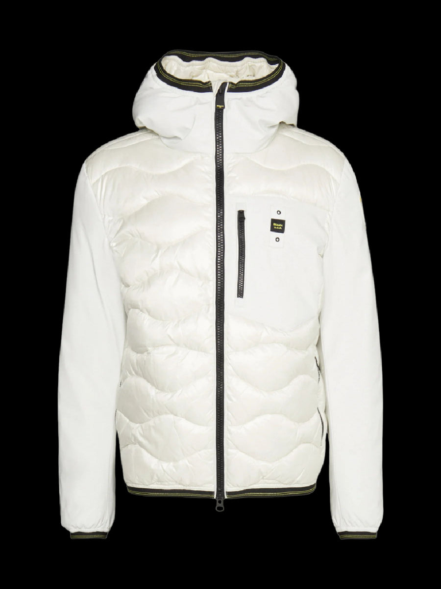 PIUMINO BLAUER CON CAPPUCCIO BIANCO
