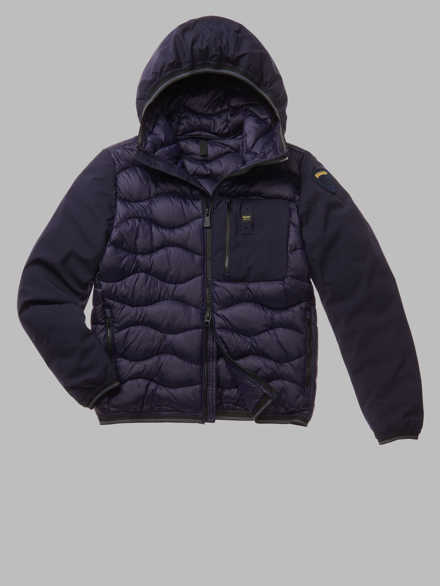 PIUMINO BLAUER NYLON E NEOPRENE CON CAPPUCCIO HERMAN BLU NOTTE INTENSO