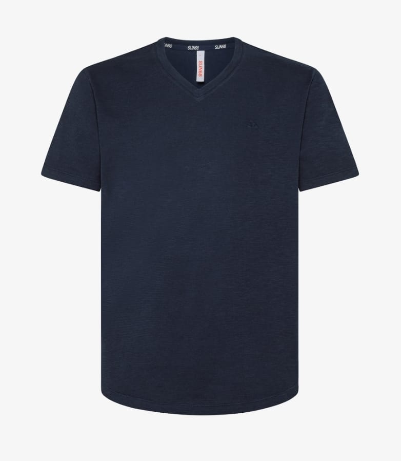 SUN 68 T SHIRT UOMO V NECK NAVY BLUE