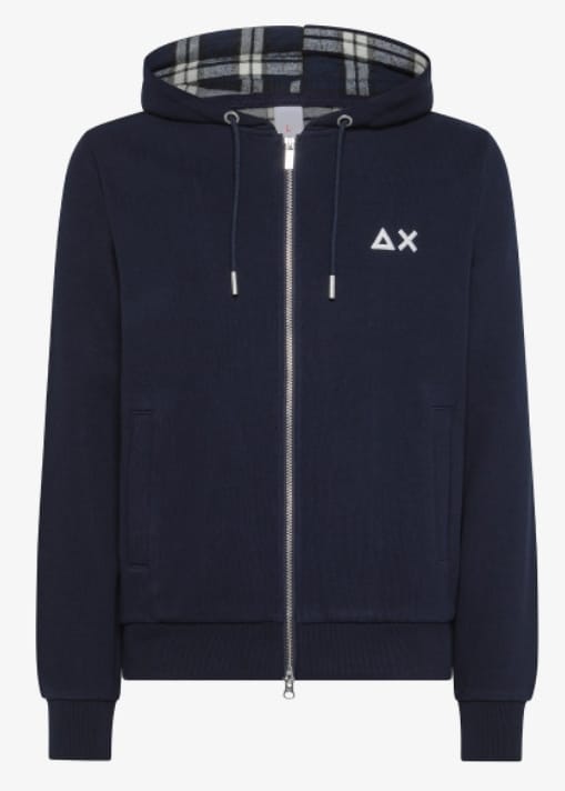 SUN68 HOOD ZIP CONTRAST FABRIC COTTON FL NAVY BLUE