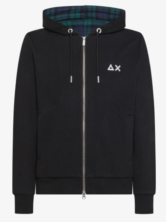 SUN68 HOOD ZIP CONTRAST FABRIC COTTON FL NERO