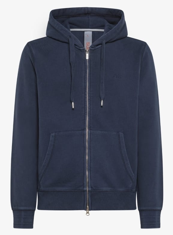 SUN68 HOOD ZIP GARMENT DYE COTTON FL NAVY BLUE