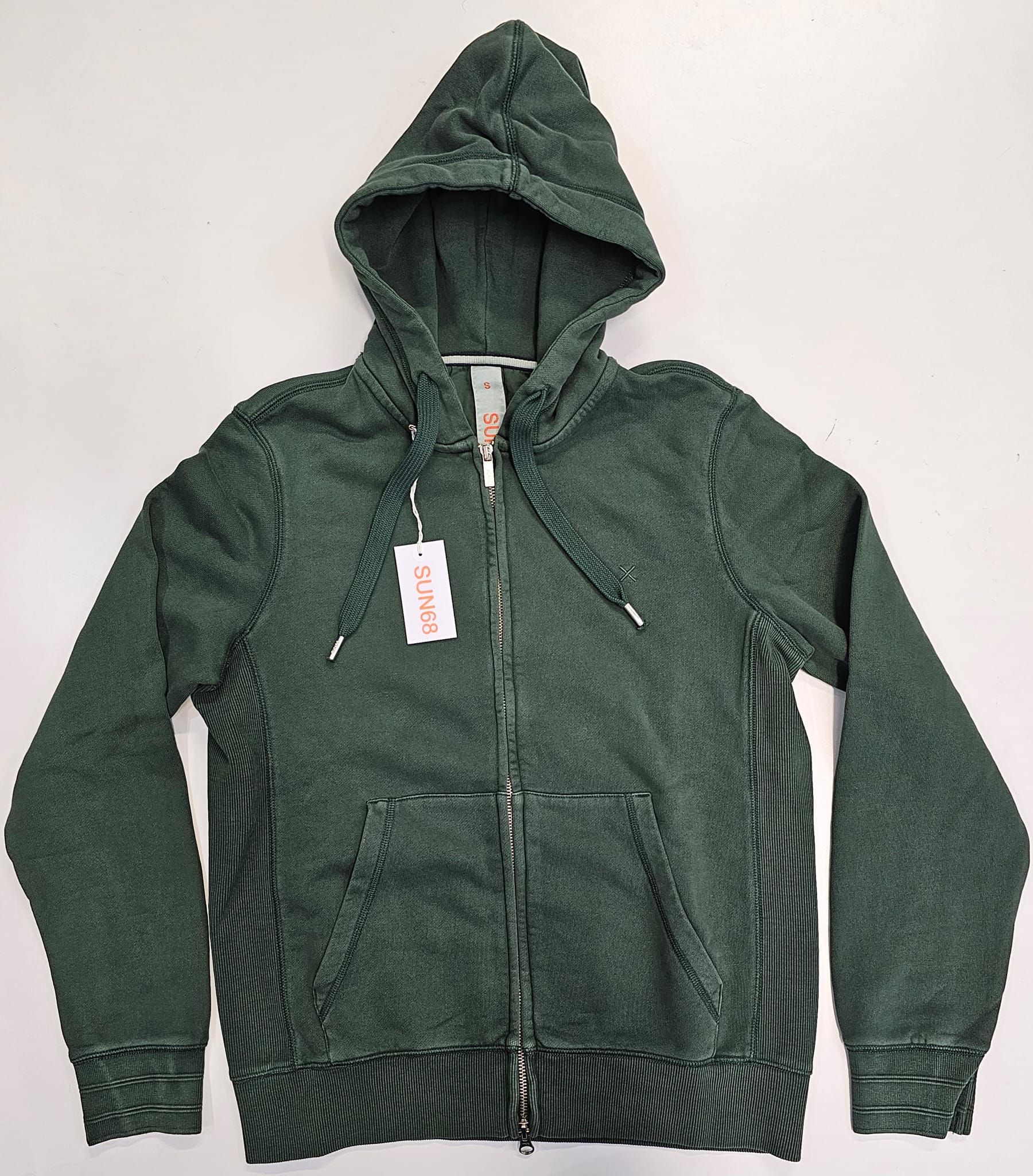 SUN68 HOOD ZIP GARMENT DYE COTTON FL VERDE SCURO