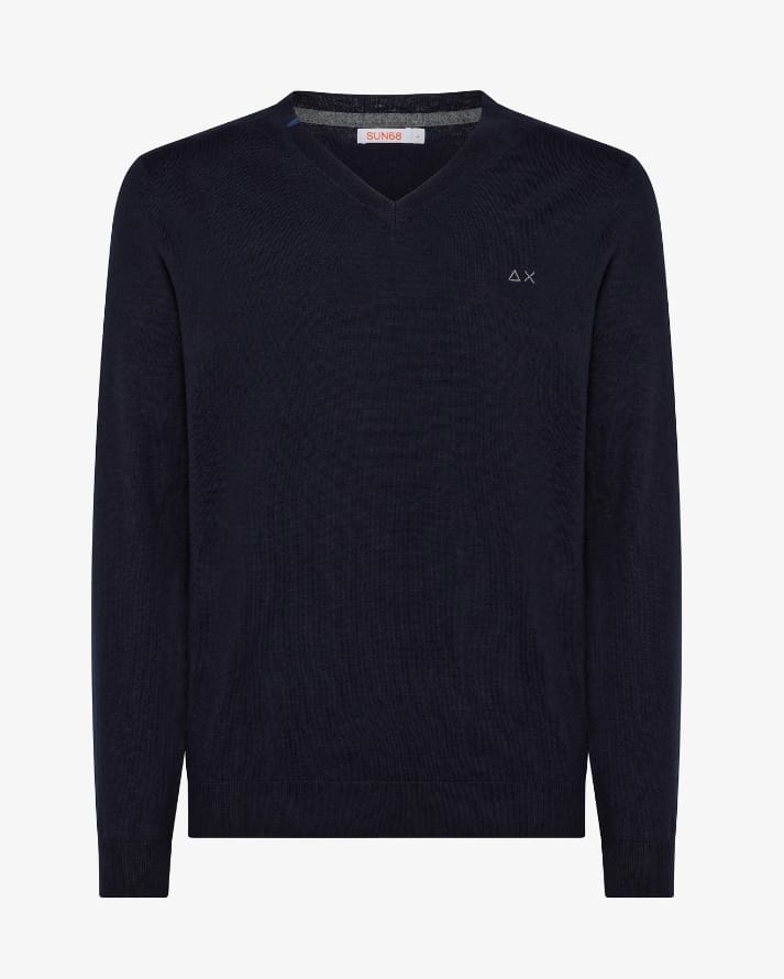 SUN68 MAGLIA UOMO COLLO V NECK SOLID NAVY BLUE