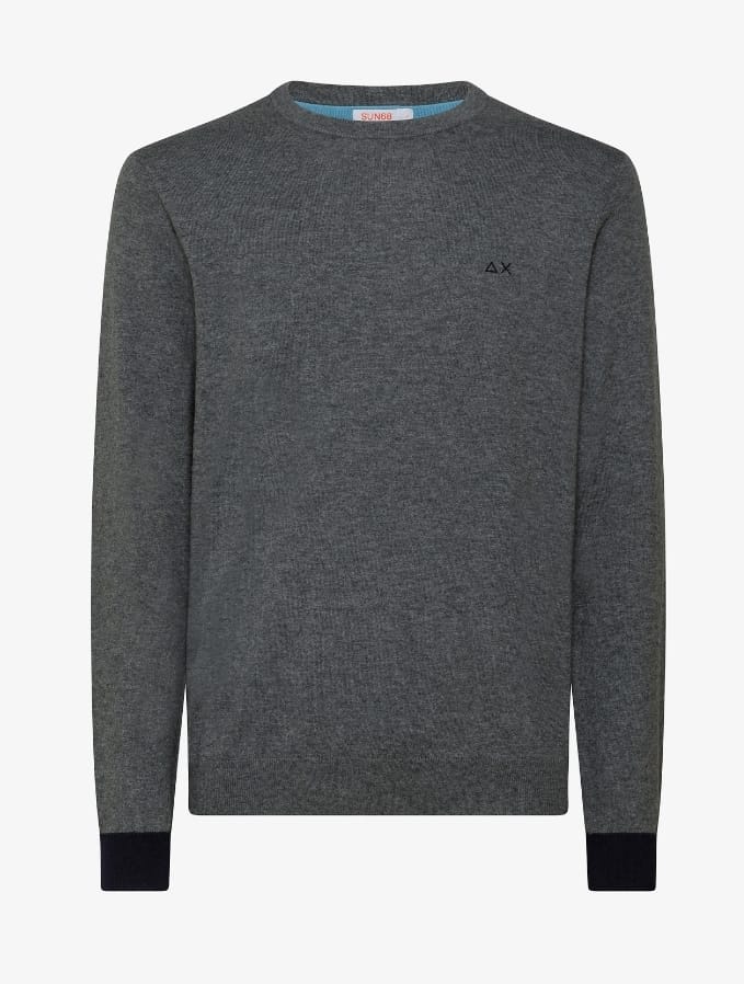 SUN68 MAGLIA UOMO GIROCOLLO CON TOPPA ROUND ELBOW CONTRAST GRIGIO MEDIO