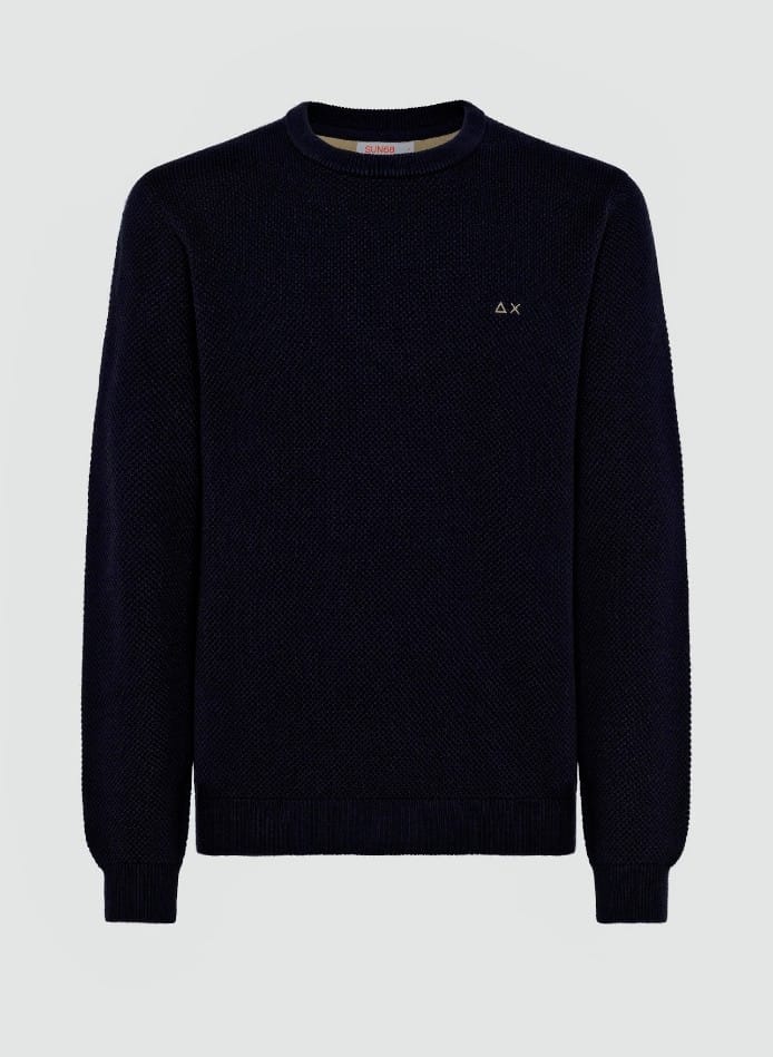 SUN68 MAGLIA UOMO GIROCOLLO ROUND RICE KNIT NAVY BLUE