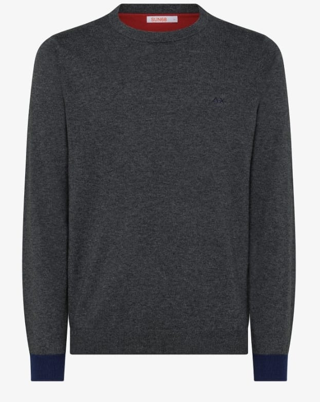 SUN68 MAGLIA UOMO ROUND ELBOW CONTRAST GIROCOLLO GRIGIO SCURO