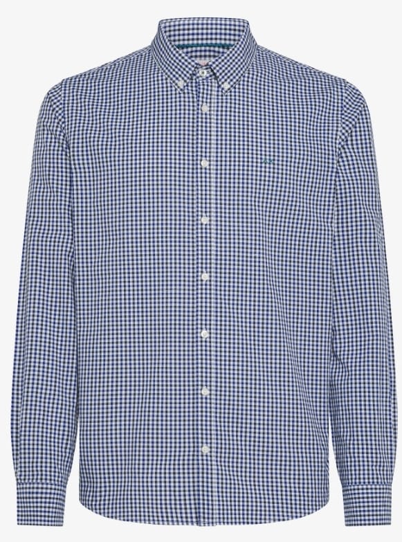 SUN68 SHIRT MICRO CHECK SMALLER COLLAR B-D L-S NAVY BLUE-ROYAL