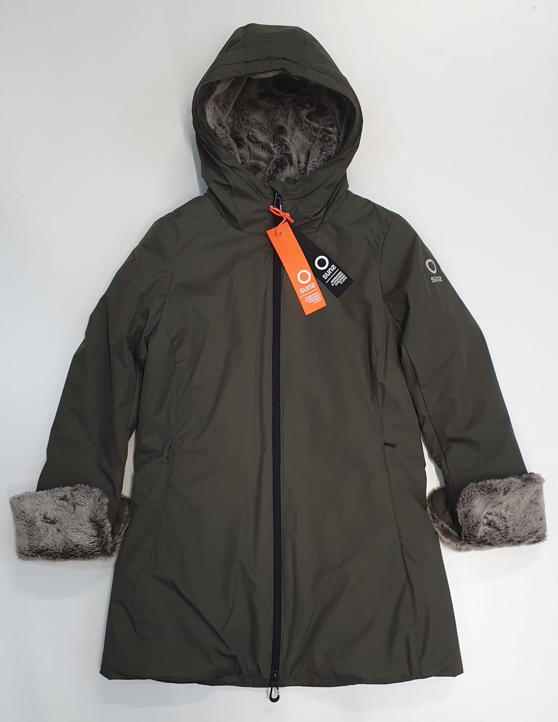 SUNS BOARDS GIUBBINO DONNA MARMOLADA FUR CON CAPPUCCIO OLIVE