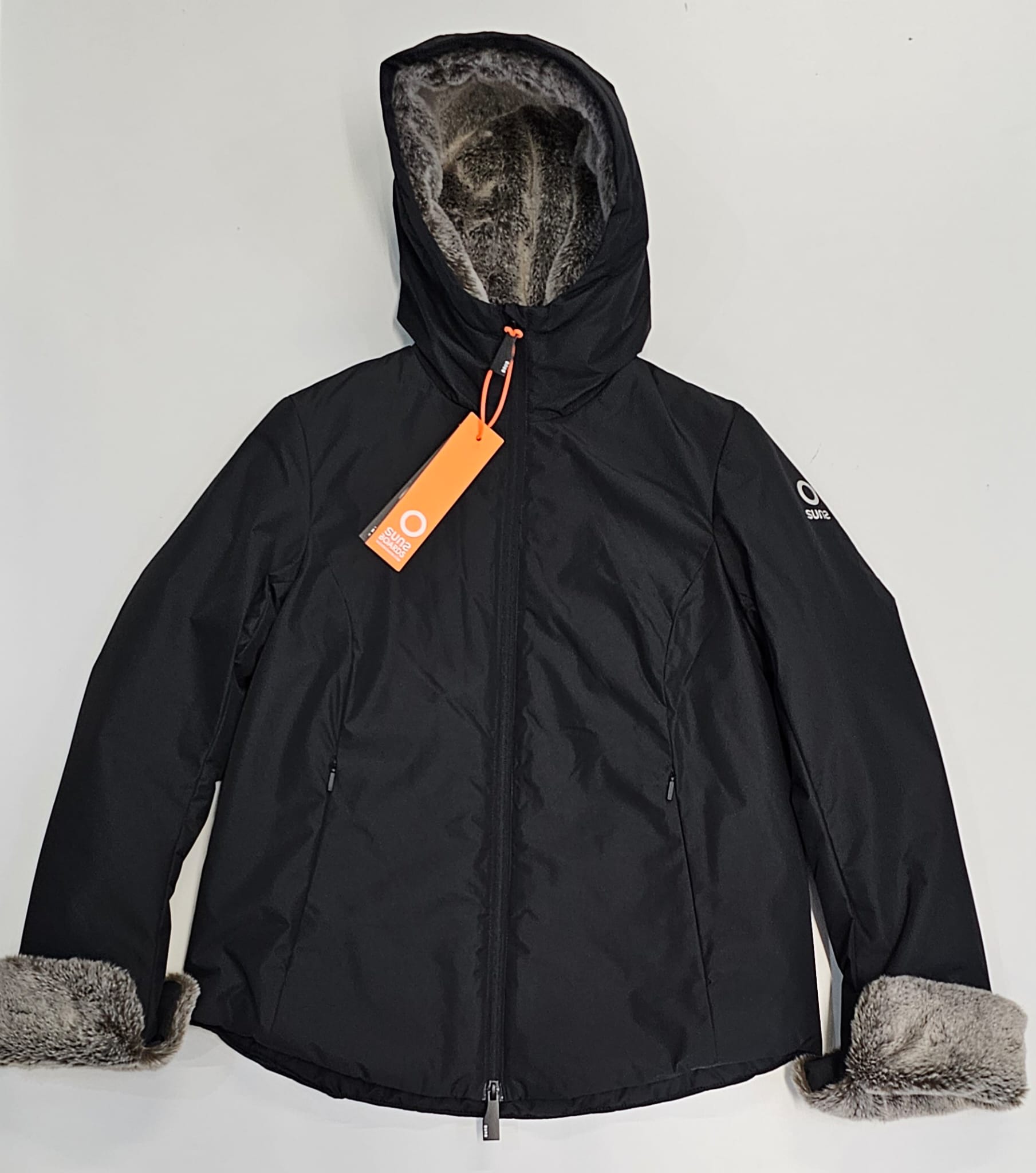 SUNS BOARDS GIUBBINO DONNA ROBERTA FUR CON CAPPUCCIO NERO