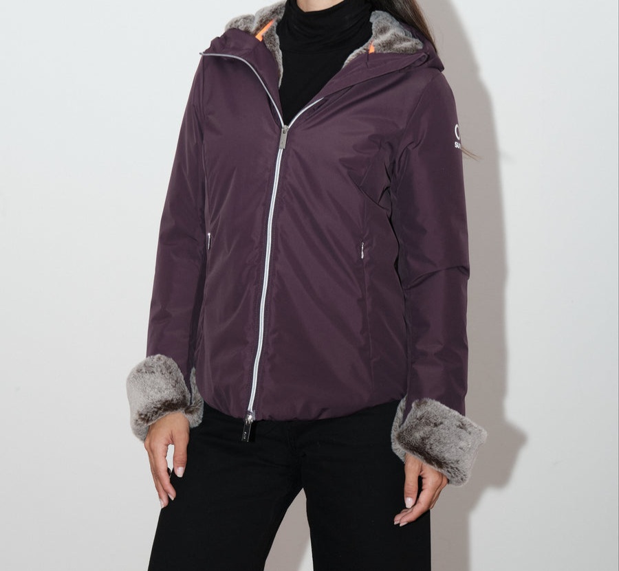 SUNS BOARDS GIUBBINO DONNA ROBERTA FUR CON CAPPUCCIO VIOLA