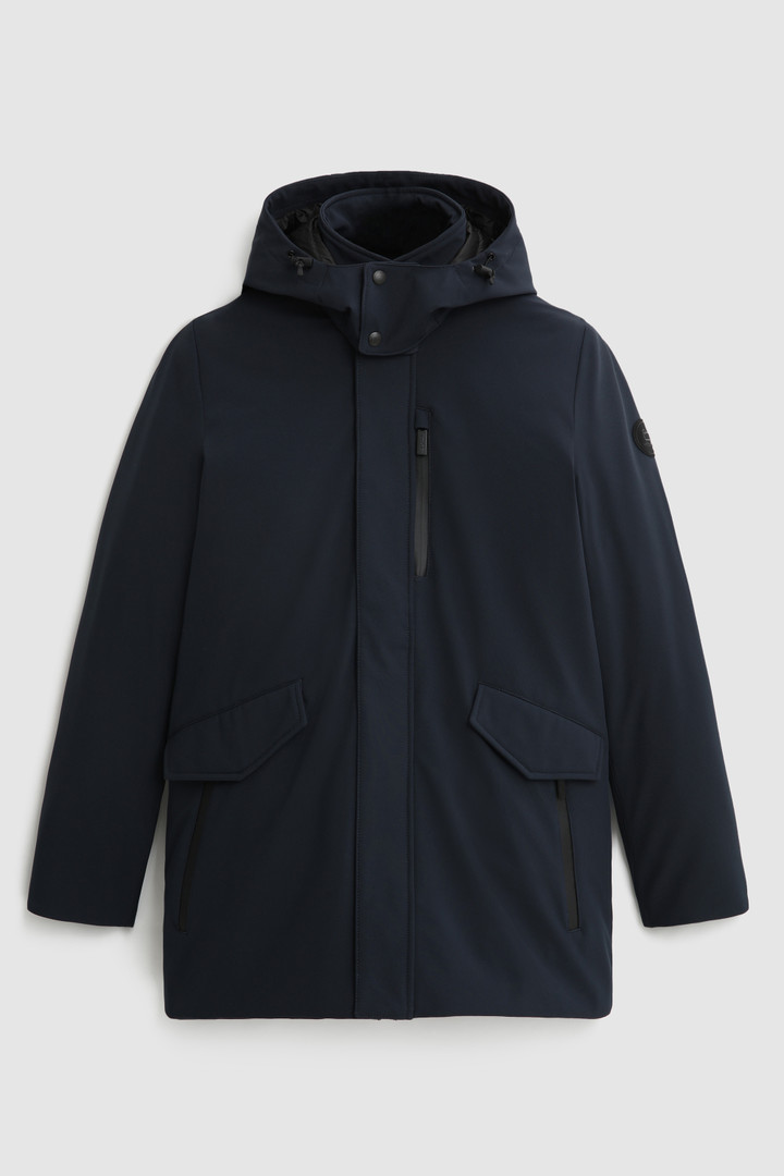WOOLRICH GIACCA LUNGA UOMO BARROW MAC SOFT SHELL COAT BLU