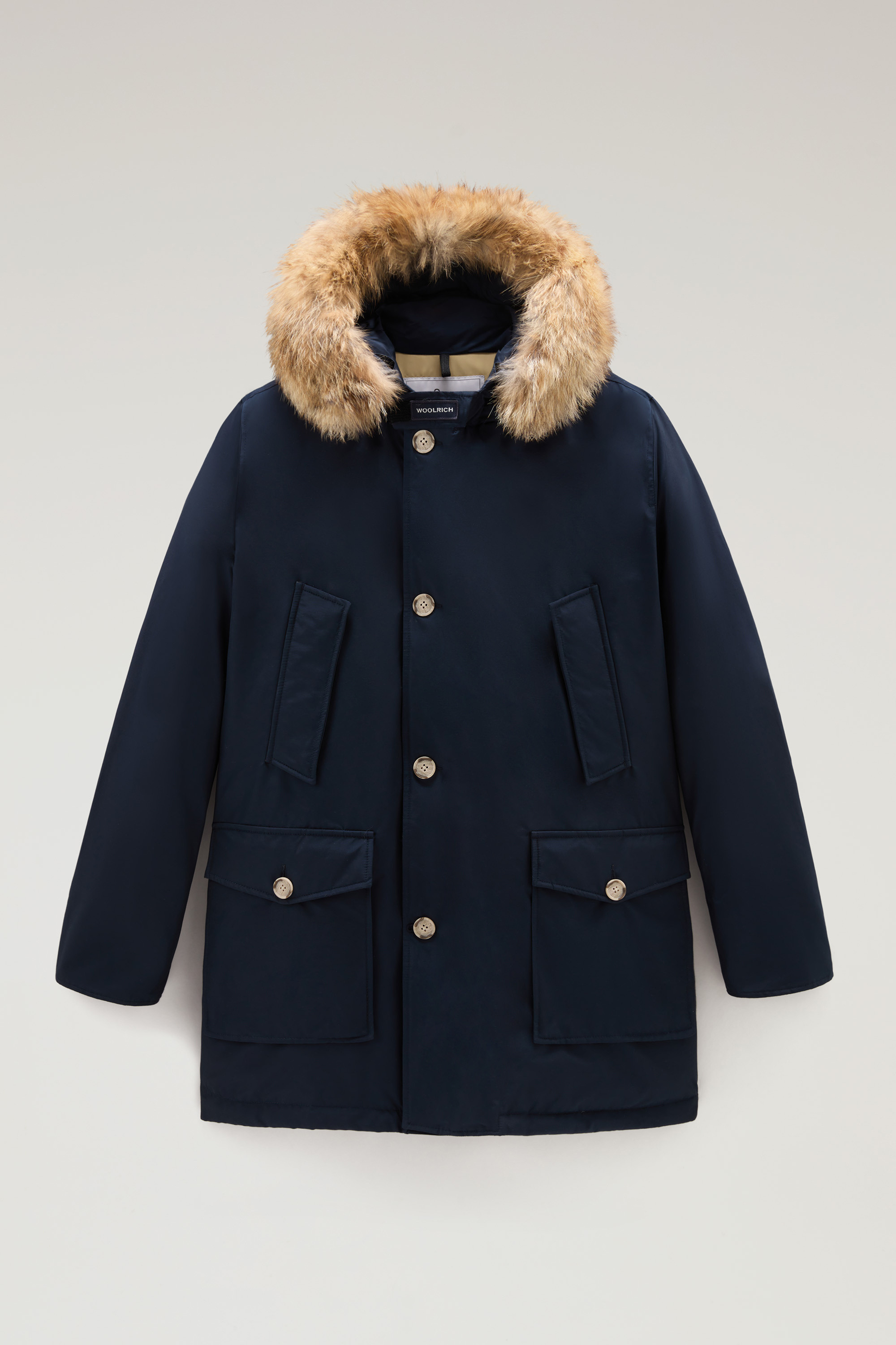 WOOLRICH UOMO ARCTIC DETACHABLE FUR PARKA MELTON BLUE
