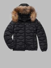 BLAUER PIUMINO DONNA AD ONDE CON CAPPUCCIO IN PELLICCIA LYDIA NERO