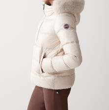 COLMAR PIUMINO CANGIANTE CAPPUCCIO IN VERA PELLICCIA BIANCO