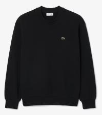 LACOSTE FELPA GIRO COLLO IN COTONE NERA