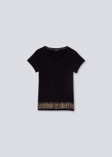 LIU JO DONNA TSHIRT CON LOGO E APPLICAZIONI NERO BORCHIE ORO