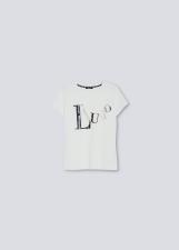 LIU JO DONNA TSHIRT CON LOGO E STRASS BIANCO