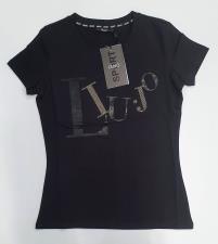 LIU JO DONNA TSHIRT CON LOGO E STRASS NERO