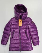 SAVE THE DUCK Piumino nero Save the duck modello Marjorie VIOLA effetto laccato con cappuccio staccabile dalla linea sfiancata