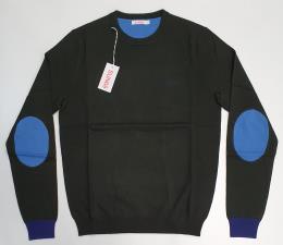 SUN 68 MAGLIA UOMO GIROCOLLO CON GOMITO E POLSINO A CONTRASTO MILITARE SCURO