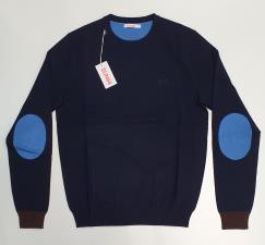 SUN 68 MAGLIA UOMO GIROCOLLO CON GOMITO E POLSINO A CONTRASTO NAVY BLUE