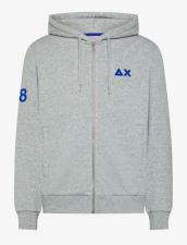 SUN68 Felpa in cotone con cappuccio e logo fluo grigio chiaro