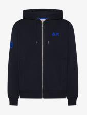 SUN68 Felpa in cotone con cappuccio e logo fluo navy blue
