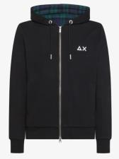 SUN68 HOOD ZIP CONTRAST FABRIC COTTON FL NERO