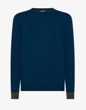 SUN68 Maglia in lana e cotone con patch petrolio