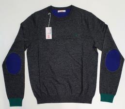 SUN68 MAGLIA UOMO GIROCOLLO GRIGIO CON TOPPA VIOLA ROUND ELBOW CONTRAST