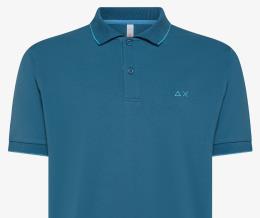 SUN68 POLO MAN SMALL STRIPES ON COLLAR S-S AVIO SCURO