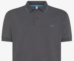 SUN68 POLO MAN SMALL STRIPES ON COLLAR S-S GRIGIO SCURO