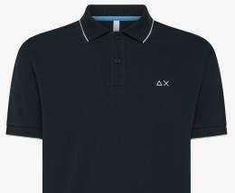 SUN68 POLO MAN SMALL STRIPES ON COLLAR S-S NAVY BLUE