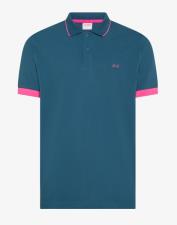 sun68 Polo uomo con bordi fluo in cotone blu avio scuro