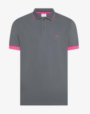 SUN68 Polo uomo con bordi fluo in cotone nero inchiostro