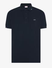 SUN68 Polo uomo con dettagli destroyed in cotone blu navy