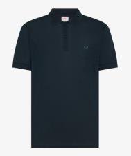 SUN68 Polo uomo in jersey di lino blu navy